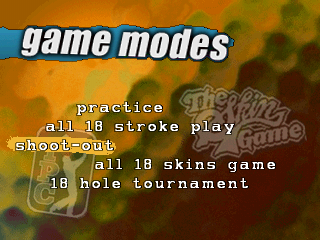 PGA Tour 97 (PlayStation) screenshot: Game modes. Front/back 9 skins game, etc, etc.
