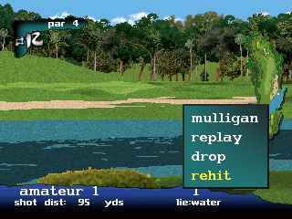 PGA Tour 97 (PlayStation) screenshot: Drop or rehit. Boring.