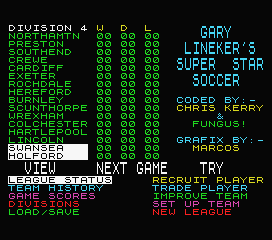 SuperStar Soccer (MSX) screenshot: Title screen and main menu