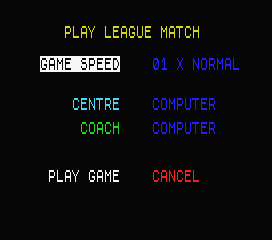 SuperStar Soccer (MSX) screenshot: The settings for a league match.
