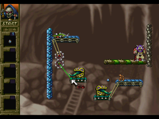 Arthur to Astaroth no Nazo Makaimura: Incredible Toons (PlayStation) screenshot: Setting up the conveyor belt.