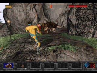 Time Commando (PlayStation) screenshot: Being attacked by the saber-toothed tiger.