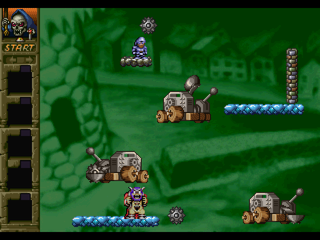 Arthur to Astaroth no Nazo Makaimura: Incredible Toons (PlayStation) screenshot: Catapults