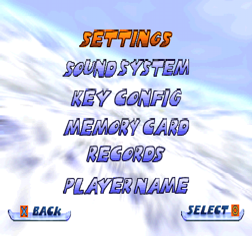 Snow Break (PlayStation) screenshot: Options.