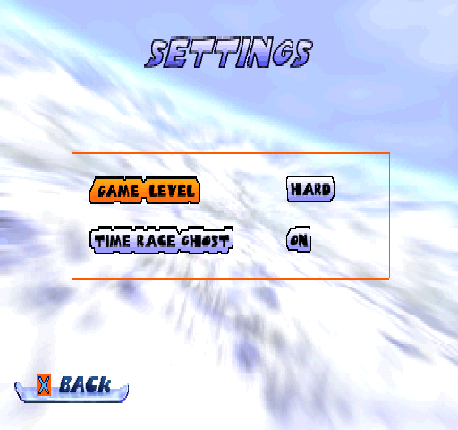 Snow Break (PlayStation) screenshot: Settings.