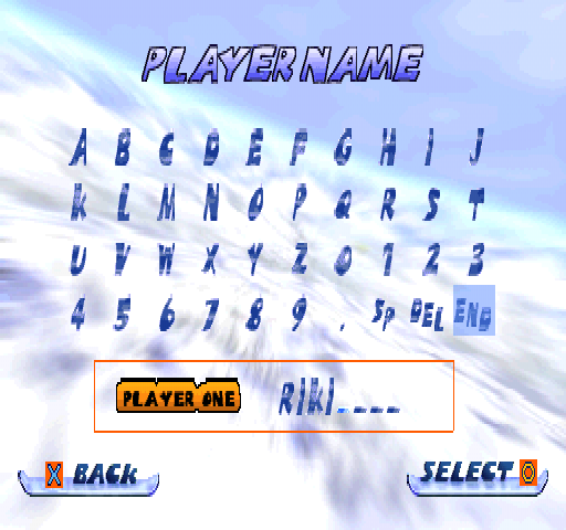 Snow Break (PlayStation) screenshot: Player name.