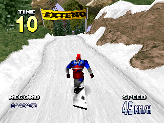 Snow Break (PlayStation) screenshot: Time trial mode. "Time extension" please.