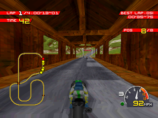 Moto Racer (PlayStation) screenshot: Covered bridge