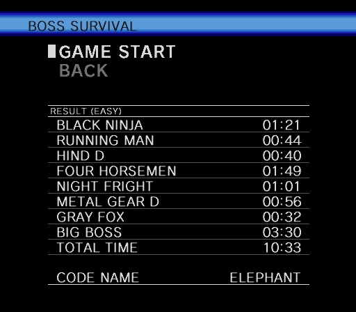 Metal Gear Solid 3: Subsistence (PlayStation 2) screenshot: Metal Gear 2: Boss Survival