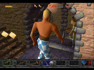 Time Commando (PlayStation) screenshot: Using gladiator gear against the Gaul slave.