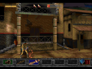 Time Commando (PlayStation) screenshot: Avoiding the falling amphorae.