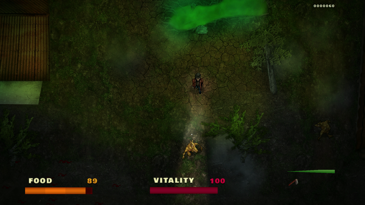 Kalaban (Windows) screenshot: Bob facong against canine mutant in the Horde Mode.