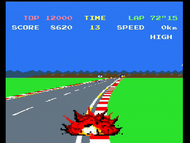 Namco Museum 64 (Dreamcast) screenshot: The car in Pole Position is highly combustible