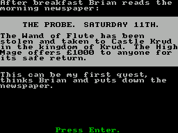 Brian the Novice Barbarian (ZX Spectrum) screenshot: Brian hears of the theft