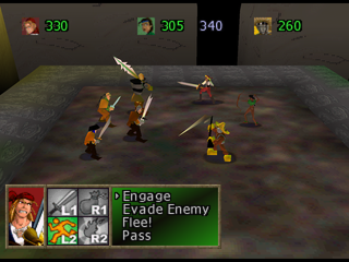 Shadow Madness (PlayStation) screenshot: Fighting some mercenaries