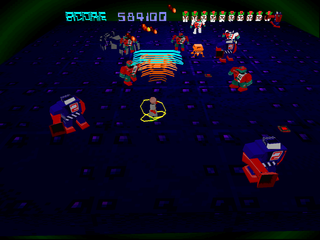 Robotron X (PlayStation) screenshot: Wave gun and shield power-ups