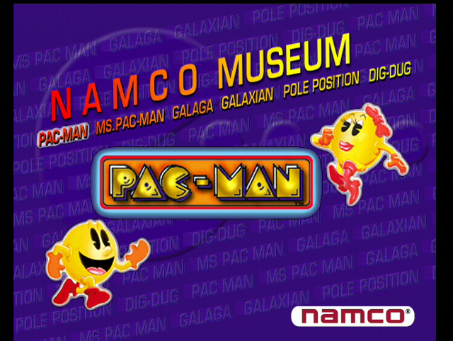 Namco Museum 64 (Dreamcast) screenshot: Main menu showcasing the 6 games