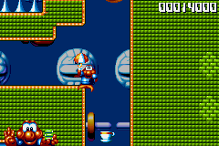 James Pond 2: Codename: RoboCod (Game Boy Advance) screenshot: If he finds an umbrella, James falls much more slowly.