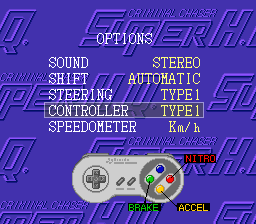 Super Chase: Criminal Termination (SNES) screenshot: Options (JP).