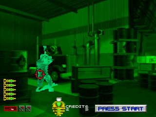 Area 51 (PlayStation) screenshot: The levels are the same in Kronn Mode, only tinted in green.