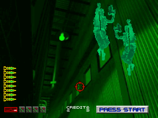 Area 51 (PlayStation) screenshot: In Kronn Mode, the player assumes the role of one of the aliens.