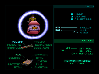 Forsaken (PlayStation) screenshot: Options screen