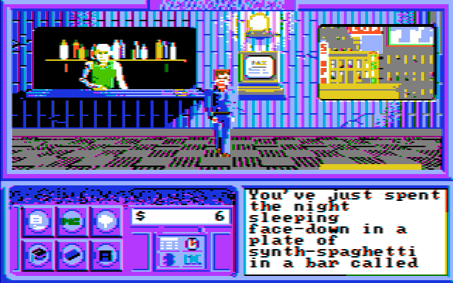 Neuromancer (DOS) screenshot: Begin the New Game (CGA Composite)