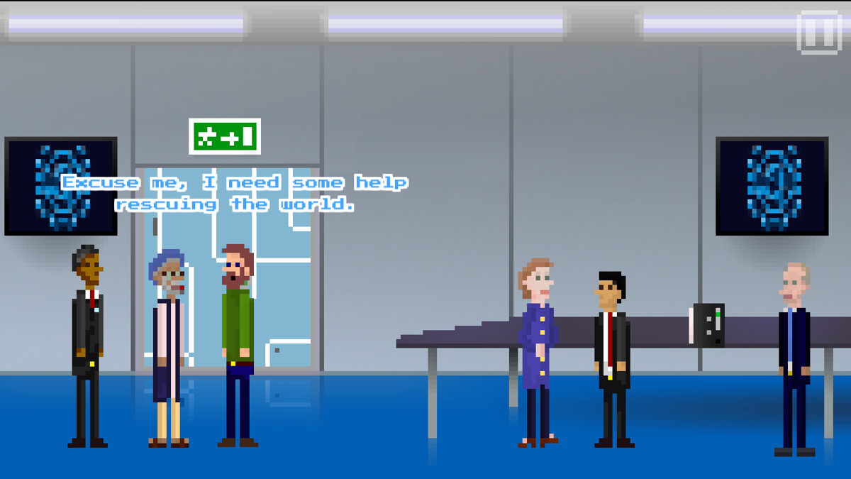 Paul Pixel: The Awakening (iPad) screenshot: Will Paul manage to get the world leaders' attention?