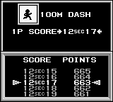 Track & Field (Game Boy) screenshot: Event Statistics