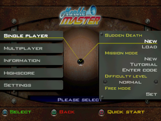 Marble Master (PlayStation) screenshot: Single player options