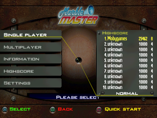 Marble Master (PlayStation) screenshot: High-score table