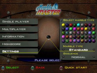Marble Master (PlayStation) screenshot: The graphics set can be changed from the settings menu.