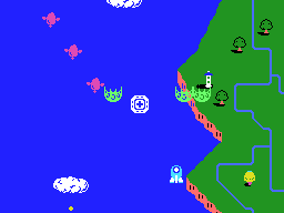 TwinBee (MSX) screenshot: Dock with the ambulance to regain your gloves