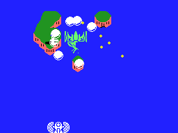 TwinBee (MSX) screenshot: The first boss, protected by a ring of spheres and sprite multiplexing