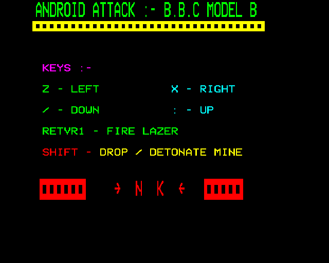 Android Attack (BBC Micro) screenshot: Title screen
