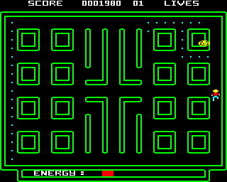 Android Attack (BBC Micro) screenshot: Being chased by the smiley