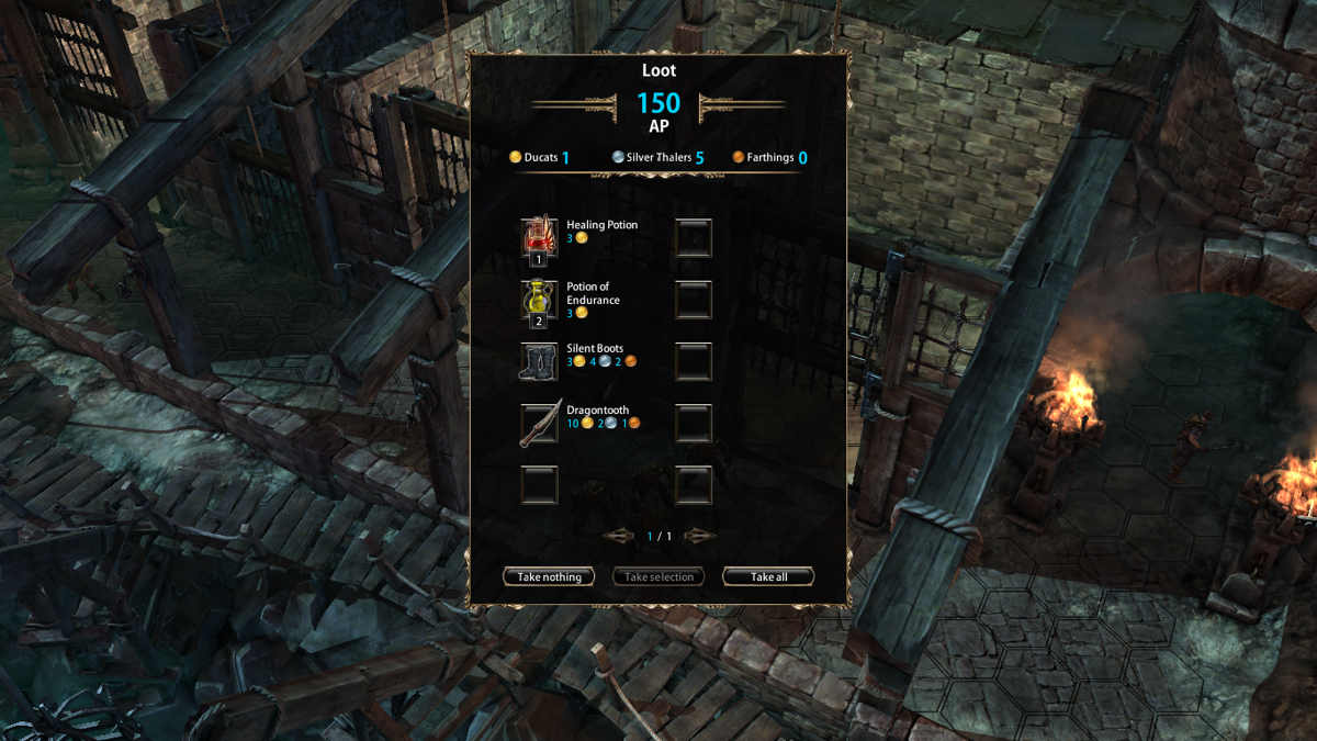 Blackguards 2 (Windows) screenshot: Some loot given as reward for winning a battle.