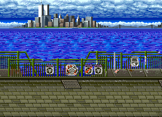 The Combatribes (Arcade) screenshot: Overview of Manhattan