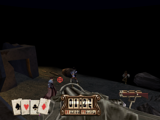 Gunfighter: The Legend of Jesse James (PlayStation) screenshot: Taking control of the gatling gun.