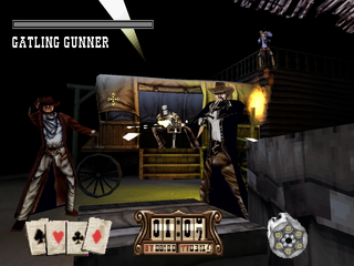 Gunfighter: The Legend of Jesse James (PlayStation) screenshot: Another gatling gunner