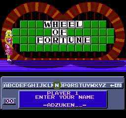Wheel of Fortune (NES) screenshot: Name entry screen.