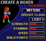 Knockout Kings (Game Boy Color) screenshot: In career mode you have to create your own boxer