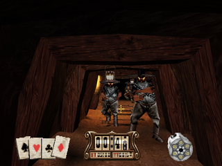 Gunfighter: The Legend of Jesse James (PlayStation) screenshot: Bandits in the mine