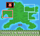 Rampart (Game Boy Color) screenshot: Choose the next area to conquer.