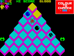 Pi-balled (ZX Spectrum) screenshot: Level 4: More enemies, increased difficulty.