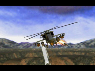 Thunderstrike 2 (PlayStation) screenshot: Helicopter shooting missiles.