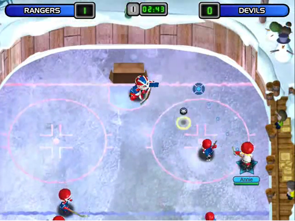 Backyard Hockey (Windows) screenshot: Annie is about to score a goal.