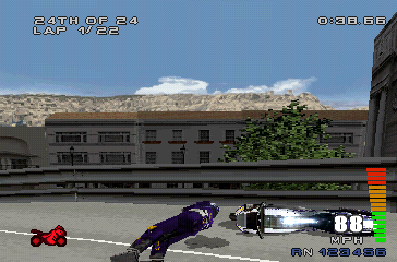 Sports Superbike 2 (PlayStation) screenshot: Taking a power nap.