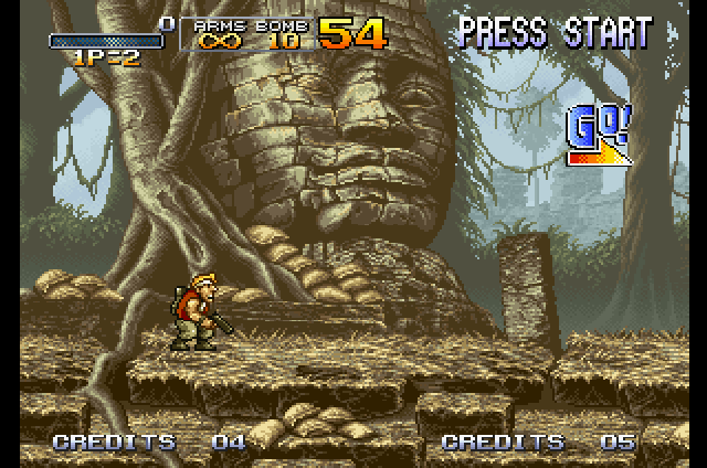 Metal Slug: Super Vehicle - 001 (SEGA Saturn) screenshot: Beginning of the first level