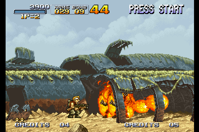 Metal Slug: Super Vehicle - 001 (SEGA Saturn) screenshot: Love the flame shot